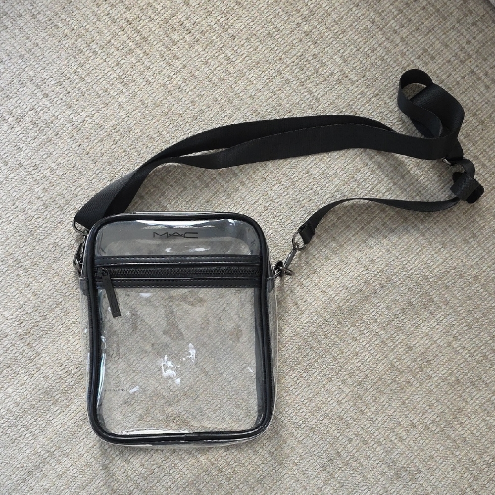MAC Cosmetics Clear Crossbody Belt Bag with Black Trim